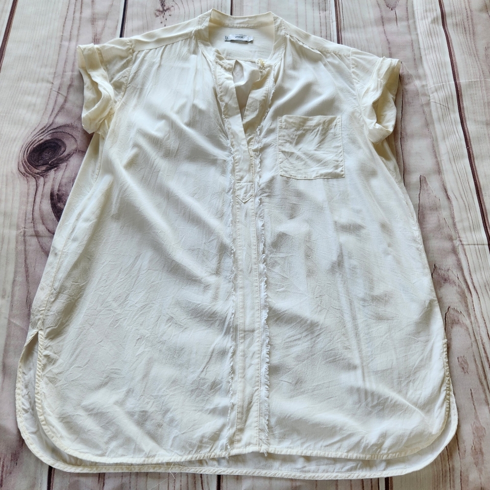 Vince 100% Silk Cap Sleeve Blouse Ivory White | Women's Size L